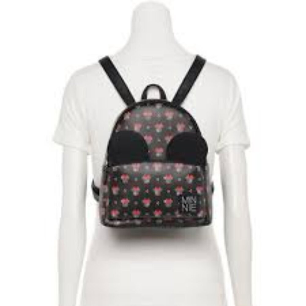 Disney Minnie Mouse Backpack Danielle Nicole DANI Black with Ears & Bow Pattern